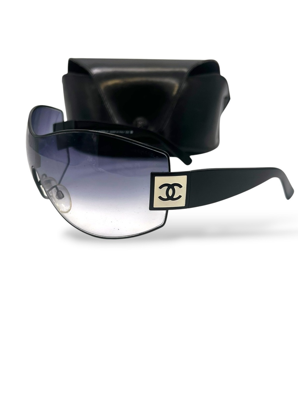 Auth RARE CHANEL Black Shield Sunglasses Gradient Purple Blue Vintage oversized - Picture 3 of 6